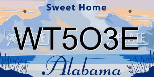 WT5O3E Alabama License Plate