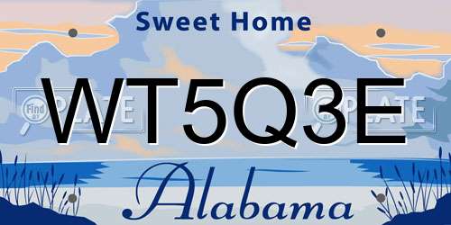 WT5Q3E Alabama License Plate