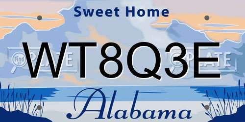 WT8Q3E Alabama License Plate