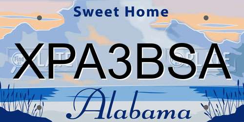 XPA3BSA Alabama License Plate