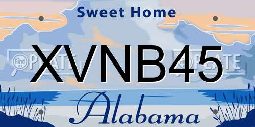 XVNB45 Alabama License Plate