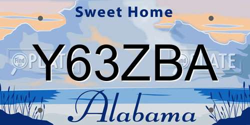 Y63ZBA Alabama License Plate