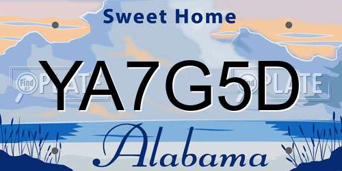 YA7G5D Alabama License Plate