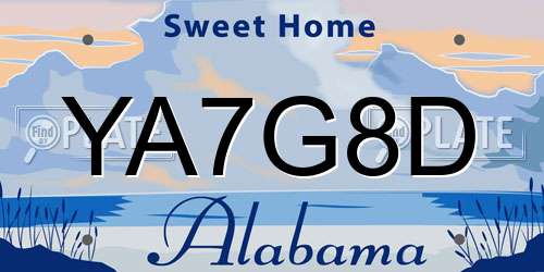 YA7G8D Alabama License Plate