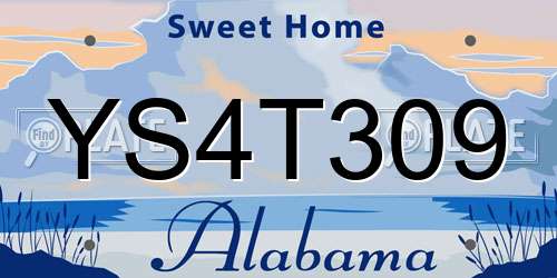 YS4T309 Alabama License Plate