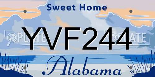 YVF244 Alabama License Plate