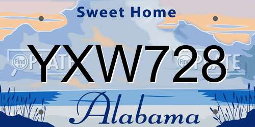 YXW728 Alabama License Plate