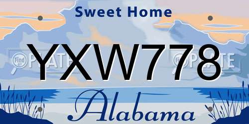 YXW778 Alabama License Plate