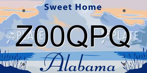 Z00QPQ Alabama License Plate