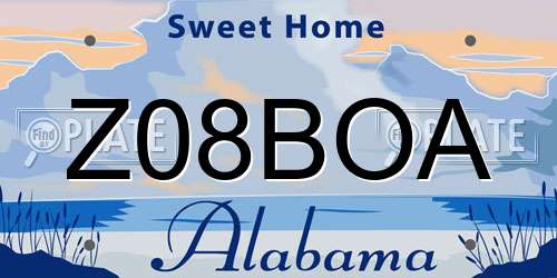 Z08BOA Alabama License Plate