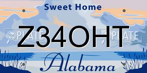 Z34OHT Alabama License Plate