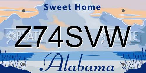 Z74SVW Alabama License Plate