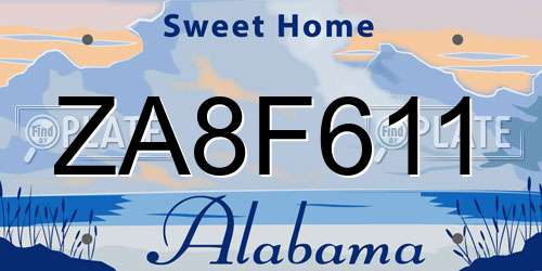 ZA8F611 Alabama License Plate