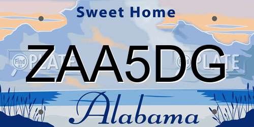 ZAA5DG Alabama License Plate