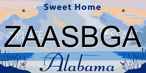 ZAASBGA Alabama License Plate