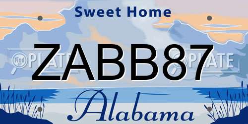 ZABB87 Alabama License Plate