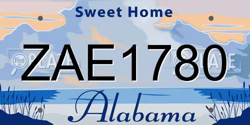 ZAE1780 Alabama License Plate