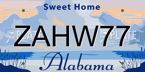 ZAHW77 Alabama License Plate