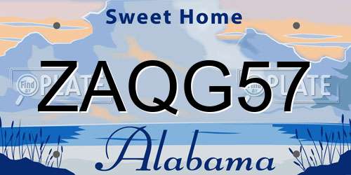 ZAQG57 Alabama License Plate