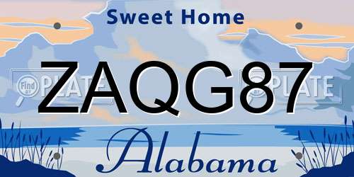 ZAQG87 Alabama License Plate