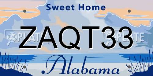 ZAQT33 Alabama License Plate