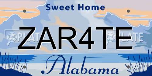 ZAR4TE Alabama License Plate