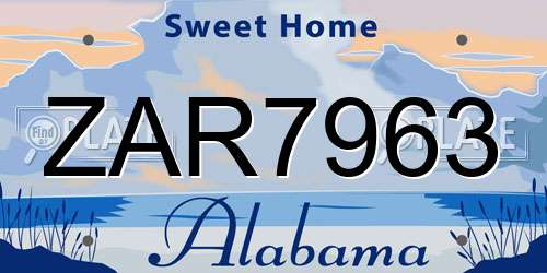 ZAR7963 Alabama License Plate
