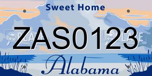 ZAS0123 Alabama License Plate