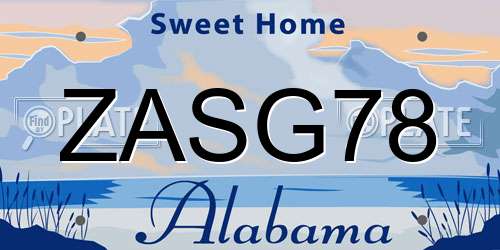 ZASG78 Alabama License Plate