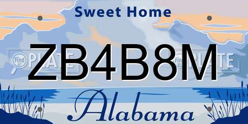 ZB4B8M Alabama License Plate