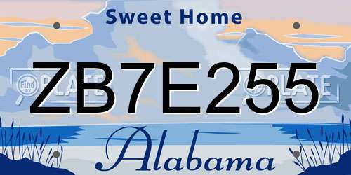 ZB7E255 Alabama License Plate