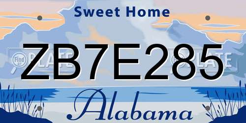 ZB7E285 Alabama License Plate