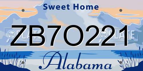 ZB7O221 Alabama License Plate