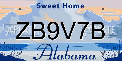 ZB9V7B Alabama License Plate