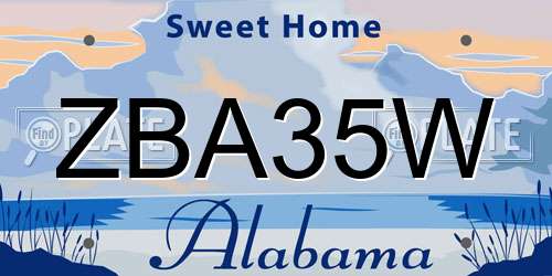 ZBA35W Alabama License Plate