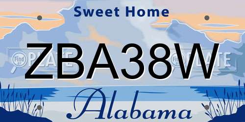ZBA38W Alabama License Plate