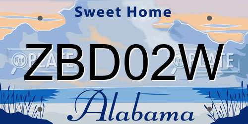 ZBD02W Alabama License Plate