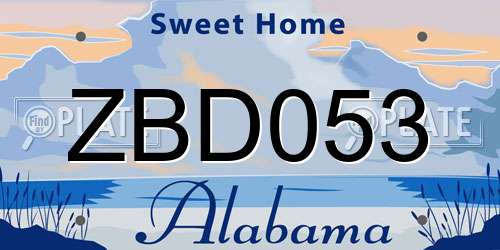 ZBD053 Alabama License Plate