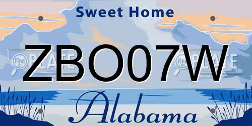 ZBO07W Alabama License Plate