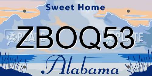 ZBOQ53 Alabama License Plate