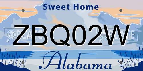 ZBQ02W Alabama License Plate