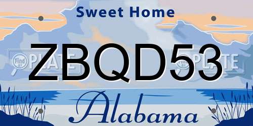ZBQD53 Alabama License Plate
