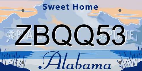 ZBQQ53 Alabama License Plate
