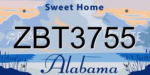 ZBT3755 Alabama License Plate