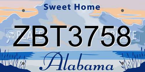 ZBT3758 Alabama License Plate