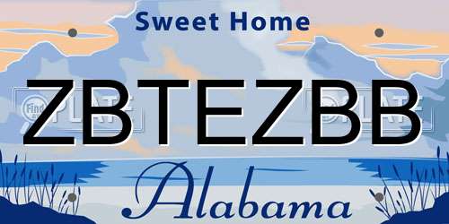 ZBTEZBB Alabama License Plate