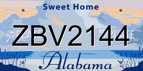 ZBV2144 Alabama License Plate