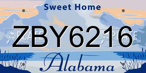 ZBY6216 Alabama License Plate