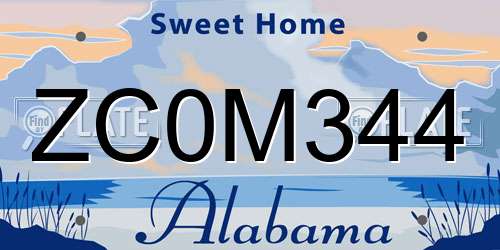 ZC0M344 Alabama License Plate