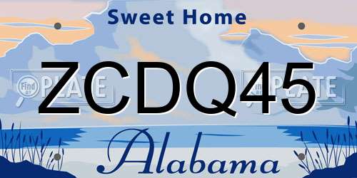 ZCDQ45 Alabama License Plate